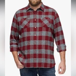 NWT Flag & Anthem Harrels Flannel Shirt Men's Sz LT Maroon Buffalo Plaid Pockets